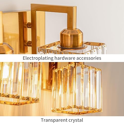 Miniatura 5 de Moderna lámpara de cristal para tocador de baño, 3 luces, acabado de latón cepillado dorado, lámpara de pared moderna de cristal para baño,