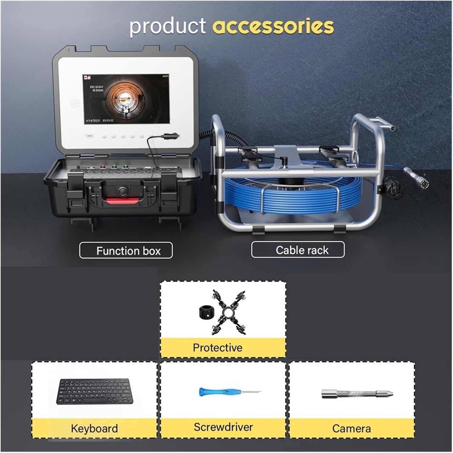 Drain Inspection Camera 7MM Sewer Pipe Inspection Camera with 10" IPS 1080P Screen Video+Meter Counter Endoscope