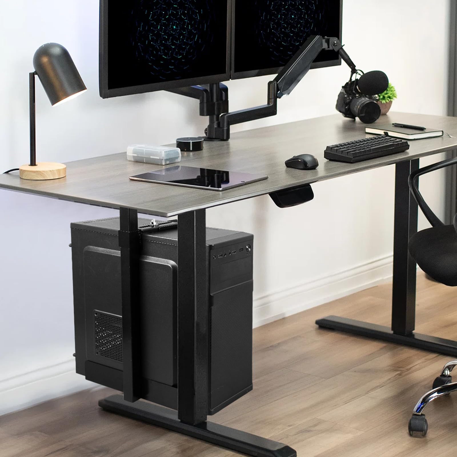Support PC sous bureau en acier, suspension pour ordinateur table, hauteur réglable 50-530 mm, poids supportant jusqu'à 35 kg, compatible la plupart des hôtes (noir)