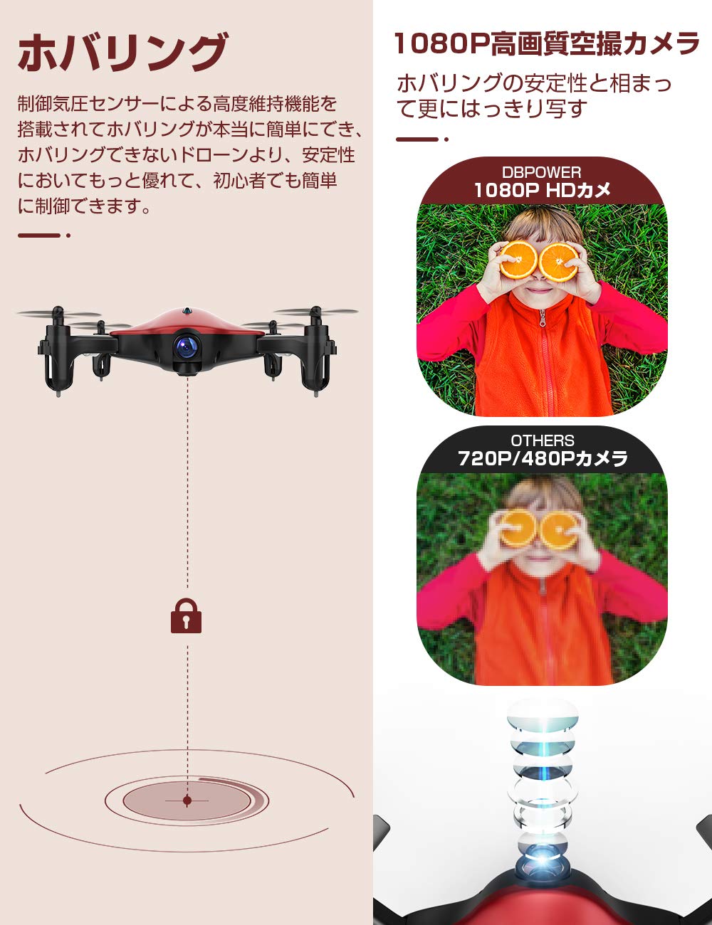 Amazon.co.jp: DBPOWER ドローン 1080Pカメラ付き 折りたたみ式