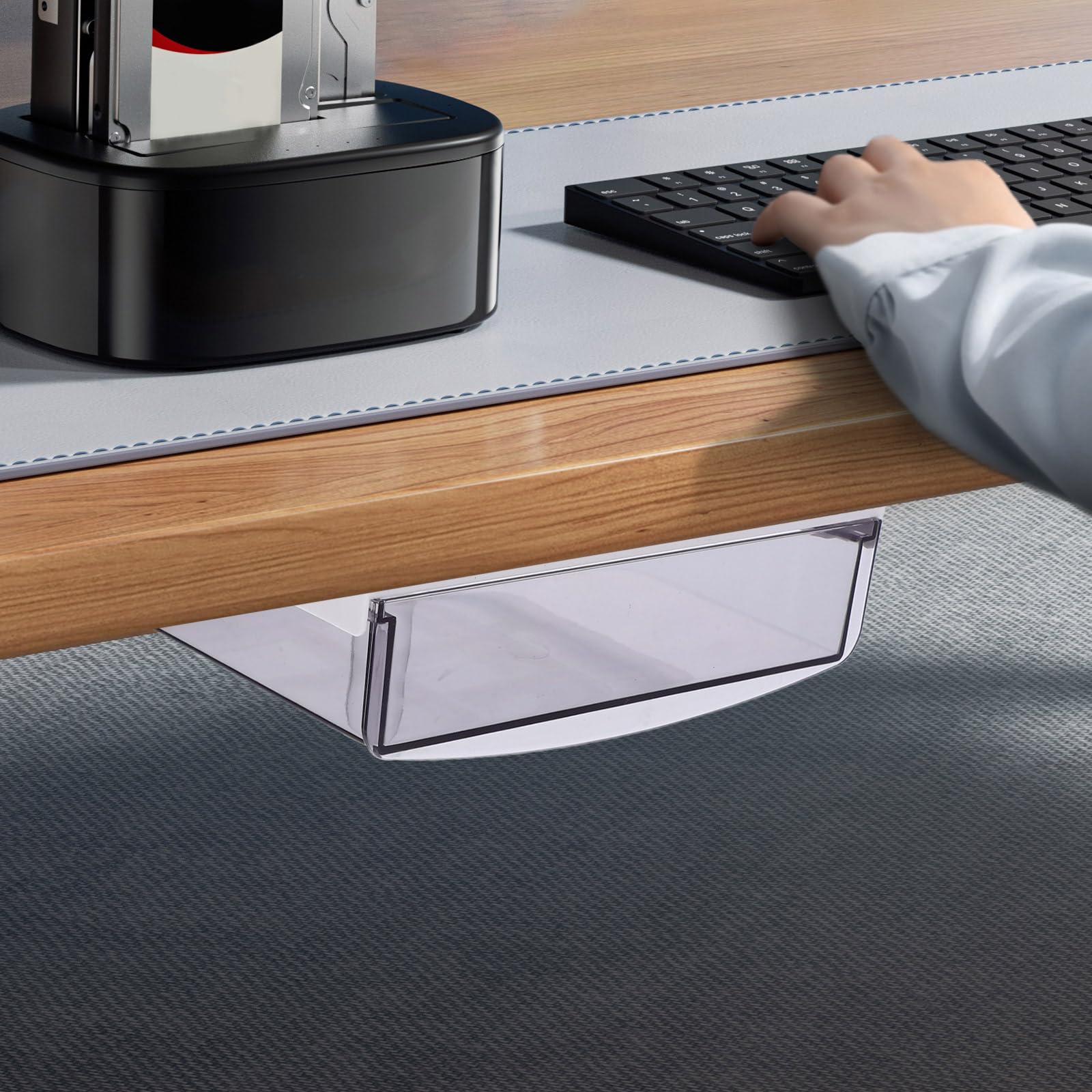 Contenitori portaoggetti in plastica, cassetto organizer da scrivania, vassoio autoadesivo estraibile for, scatola nascosta nera, organizzazione cancelleria e spazio di lavoro