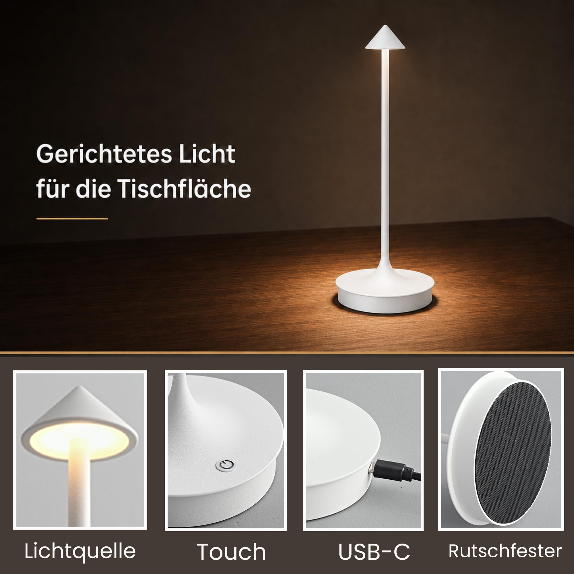 Leomix Lampada da tavolo a LED, senza fili, batteria senza fili, ricaricabile, 4000 mAh, lampada da tavolo touch, dimmerabile, per esterni, IP54, impermeabile, per ristoranti, bar, giardino, balcone,