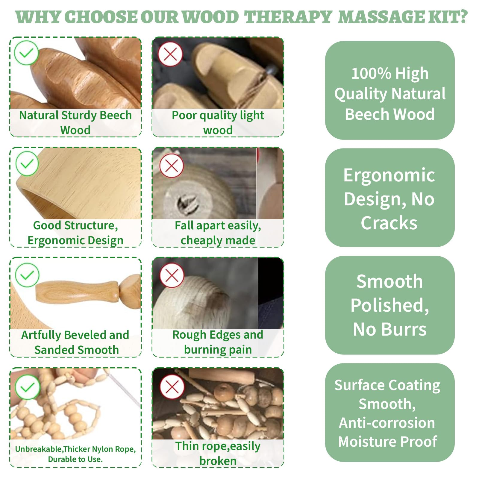Maderotherapie Set 6 teilig, Holz Massagegeräte gegen Cellulite, Wood Therapy Massage Tools mit Faszienstab Holz für Lymphdrainage, Anti-Cellulite Massage und Körperformung