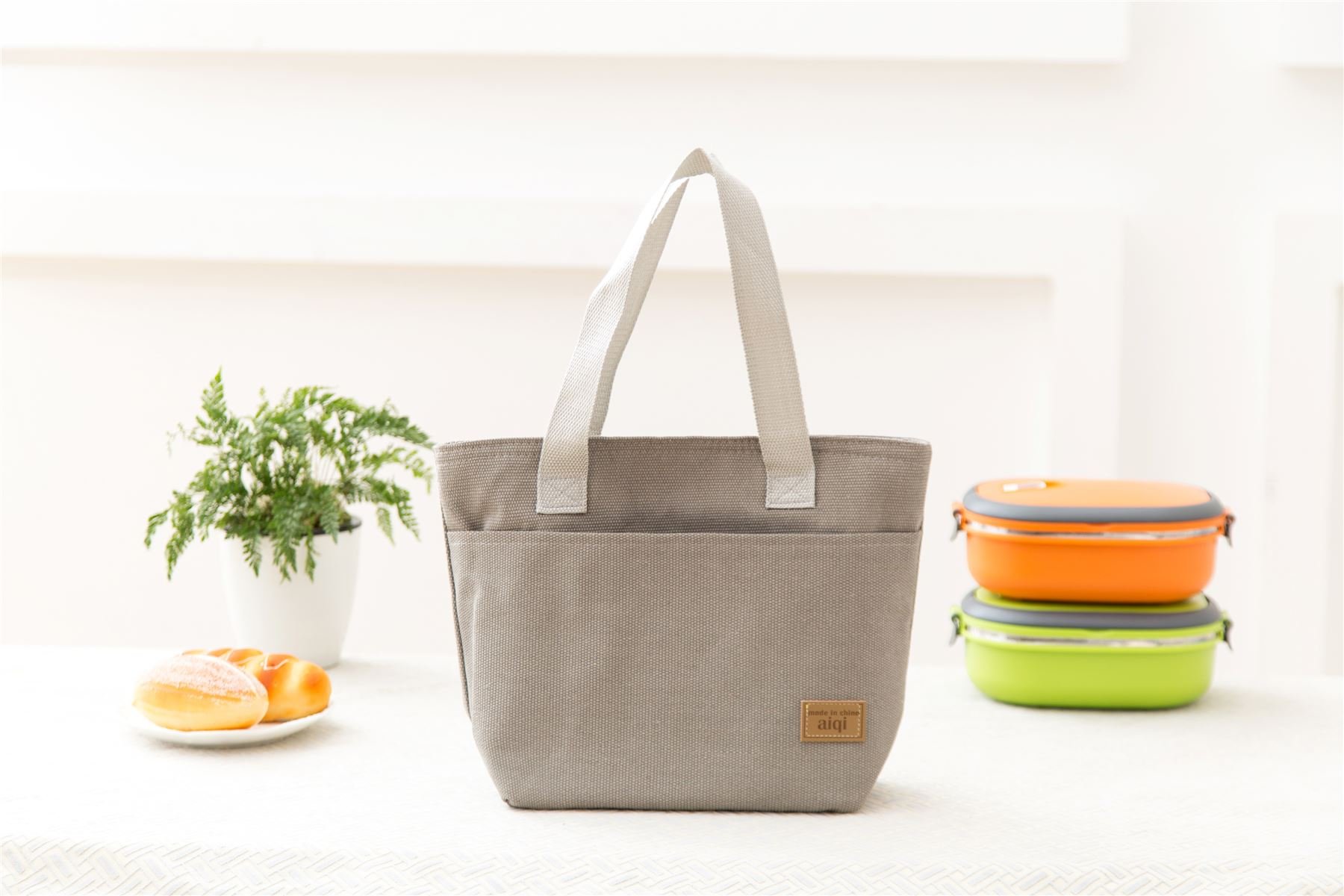 Vinsani Grey Insulated Tote Canvas Thermal Lunch Bag Reusable Portable Cooler Bag Lightweight Convenient Foldable For Work School Picnic Office Adults & Kids