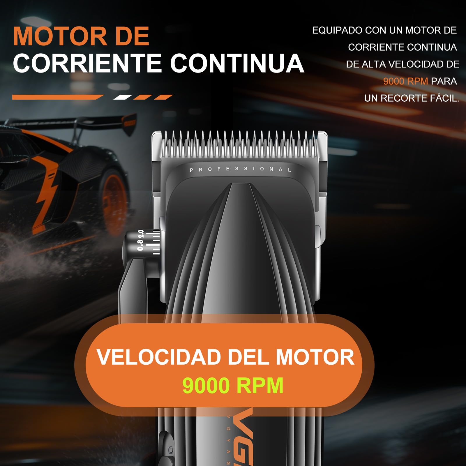 VGR 889C Maquina de Cortar Pelo Hombre Profesional, Función Turbo, Naranja | Máquina de Cortar Pelo Inalámbrica con Base, Cortapelos Ajustable Profesional Para Degradados con , Pantalla LED, Carga USB