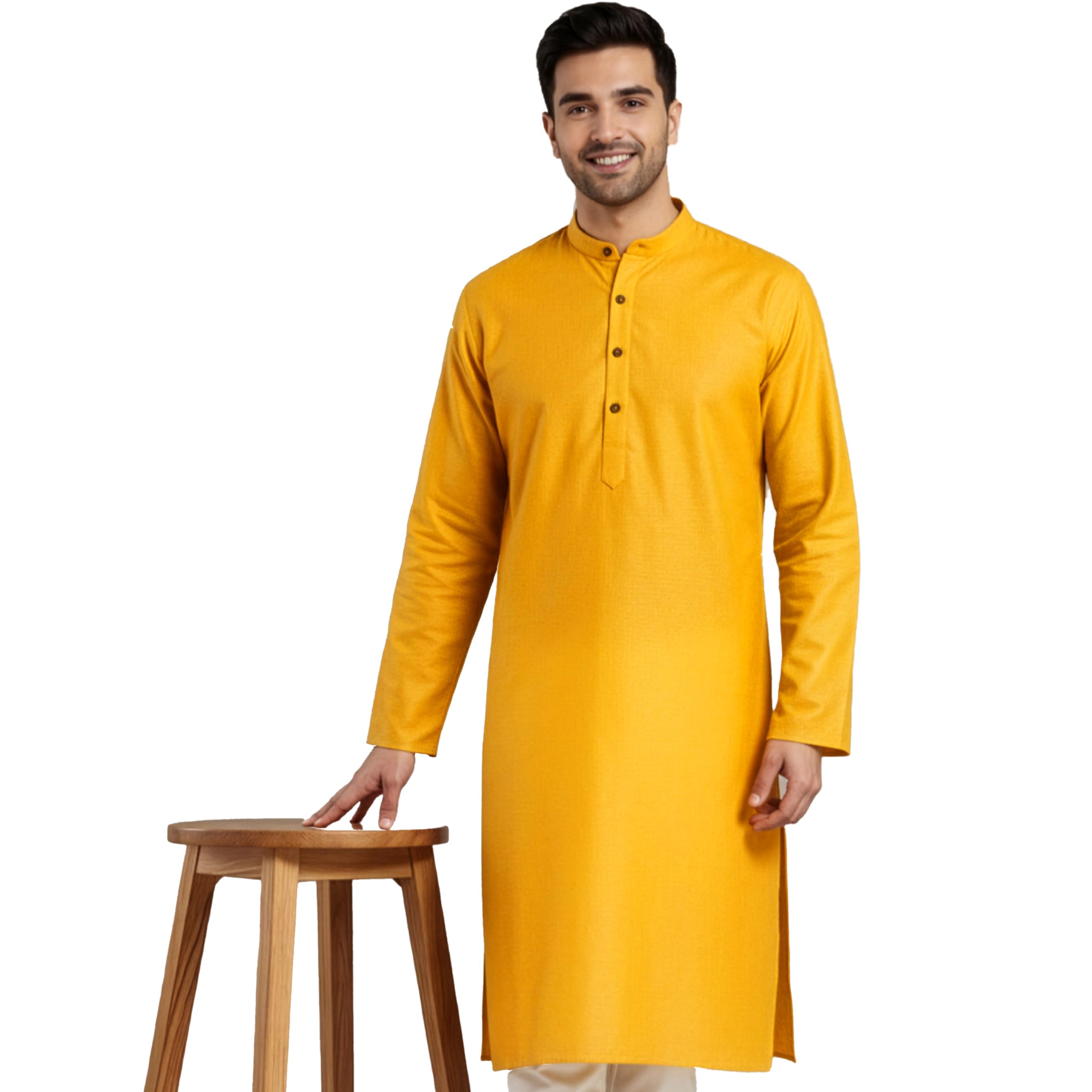 Oye Happy - Mango Yellow Kurta (Size-M) – Men’s Ethnic Kurta Stylish Traditional Kurta for Pooja, Weddings & Celebrations-picture-10