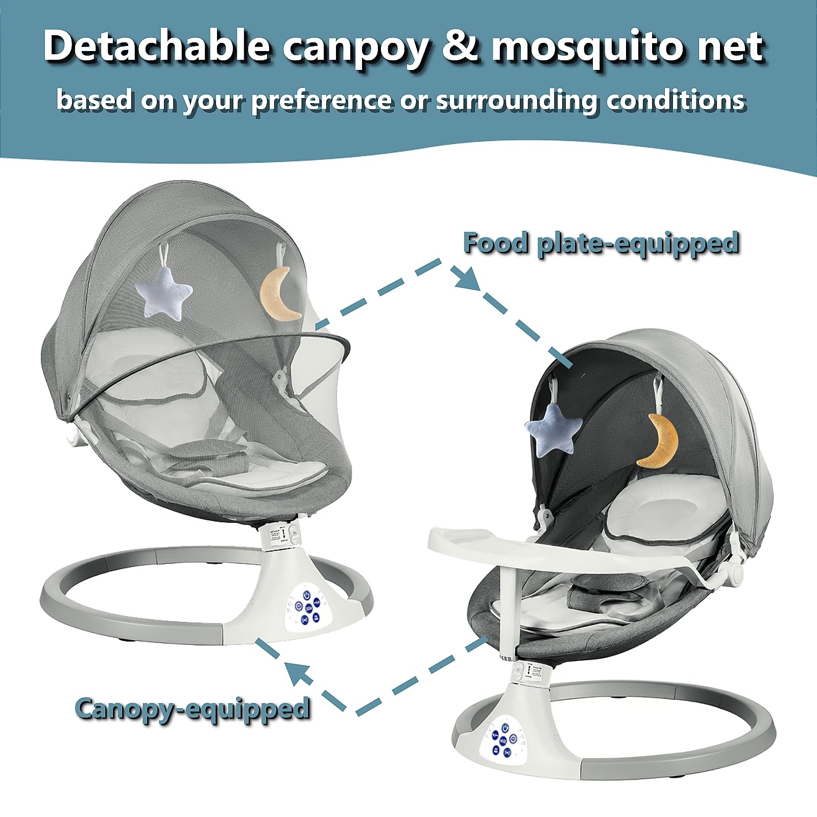 R RUISHENG Baby Swings for Infants, Toddler Baby Swings Chair for Newborn Infants Rocks with Remote Control, Adjustable Portable Infants Swings for Baby 0-12 Months