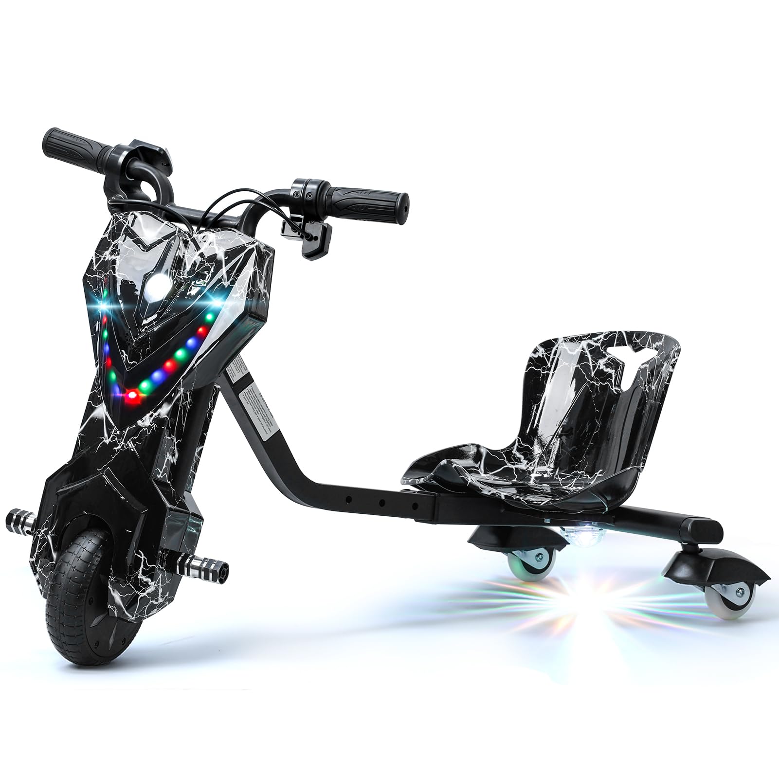 Electric Drift Trike for Kids, Drift Cart with Light, 12V Drifting Tricycle with Light, Kid Ride on Drift Tricycles for Ages 6+, with Adjustable Seat, 9 Miles/h Speed, Adjustable Length