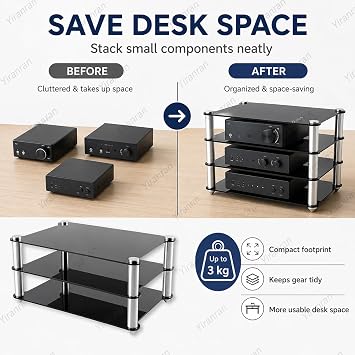 Mini Acrylic Audio Component Rack, Open 2-Layer Rack Aluminium Holders, Small Desktop Transparent Rack, 3kg Load Capacity, for HiFi Audio Equipment Dac Amplifier Amp