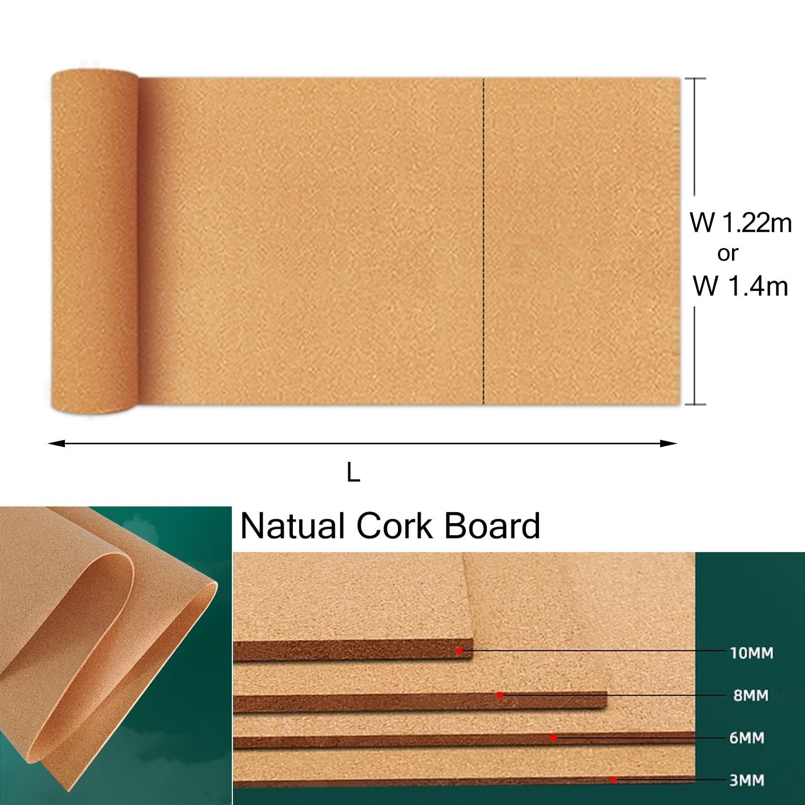 Pinnbare Wandtafel für Zuhause, Büro, Arbeitsplatz, selbstklebende Korktafelrolle für Haus, Küche, Wohnheim, Kirche oder Klassenzimmer, strapazierfähiges Schaufenster-Bilderblatt (Farbe: 8 mm, Größe