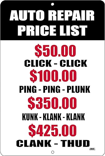 Divertido mecánico metal estaño signo decoración de pared hombre cueva bar reparación auto lista de precios