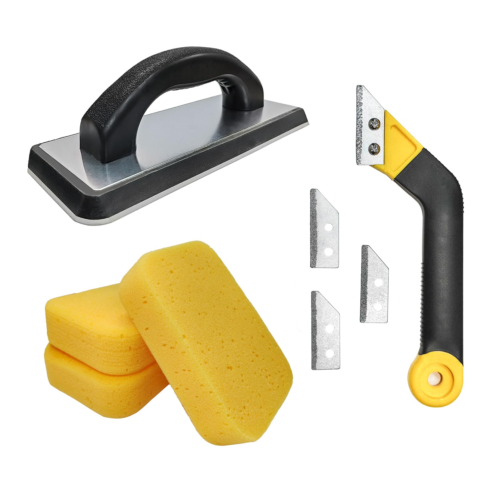 Sponsored Ad - 8 Pcs Grout Float Sets Include 9.5 x 4 Inch Molded Rubber Grout Float, 6 Sponge, Angled Tile Saw with 3 Blades Replacement, Removal Tool for Masonry Stucco Drywall Concrete(Yellow)