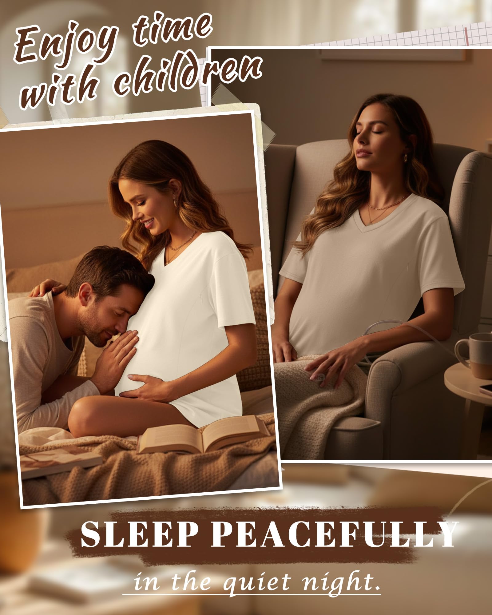 Xuniea Lot de 3 Hauts d'allaitement Oversize pour Femme, Coupe Ample, Manches Courtes, Fermetures éclair Invisibles