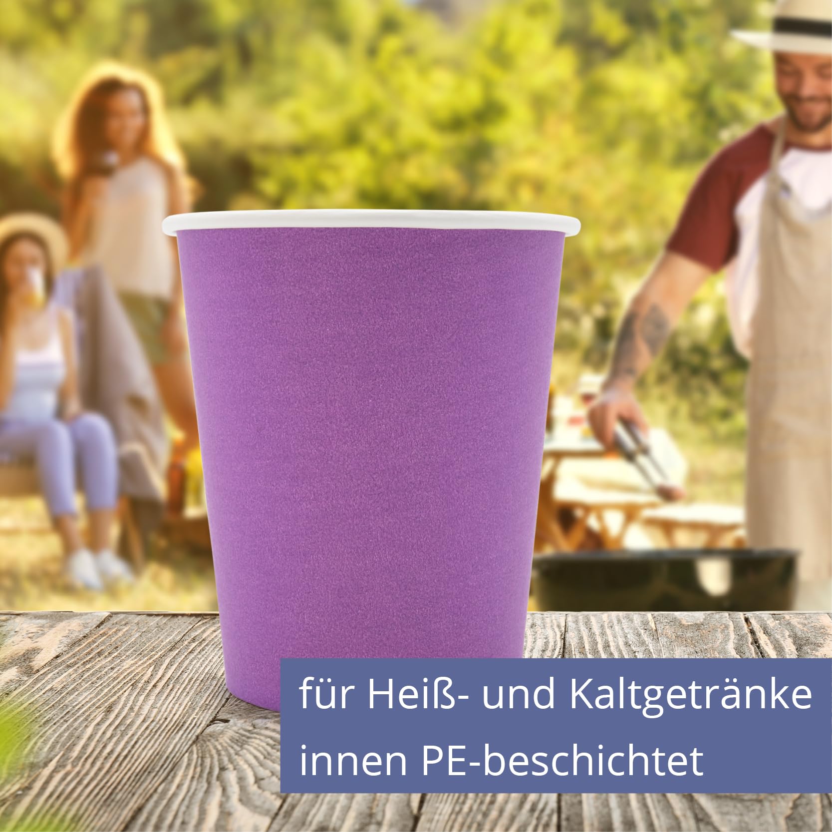 Wellsamed WELLSACUP 100 stuks papieren bekers, 180 ml, blauw geruit, geschikt voor warme en koude dranken, coffee-to-go, picknick, barbecue, feest