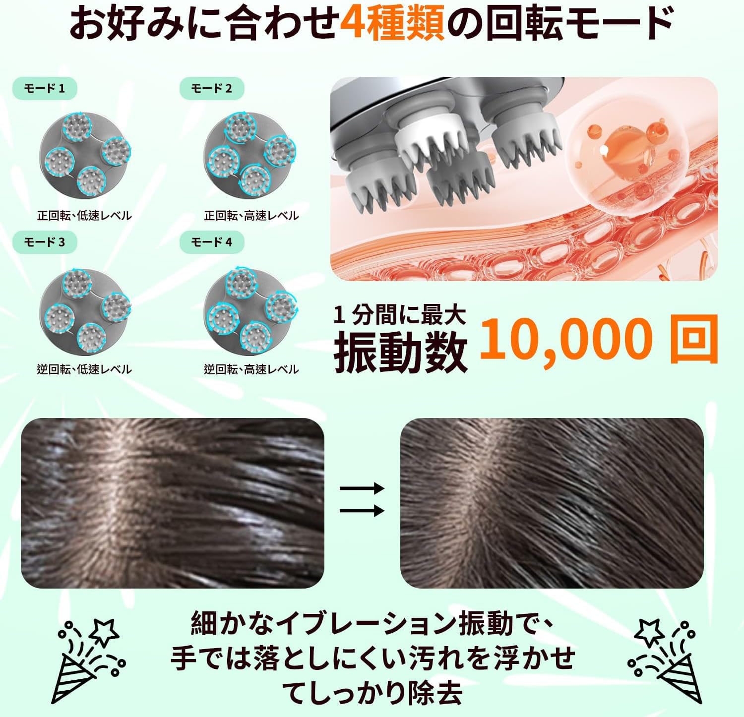 Amazon | 電動頭皮ブラシ ヘッドスパ 頭皮ケア 3D振動 360°回転 頭皮