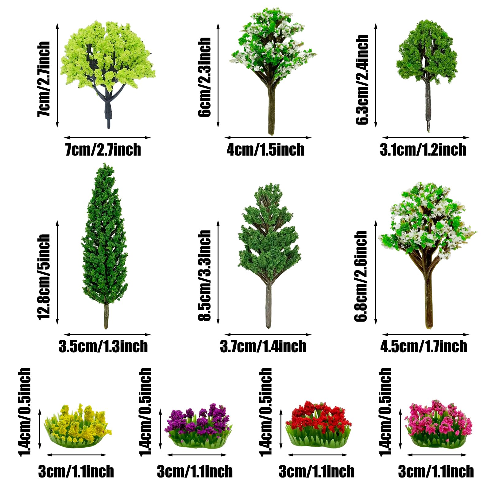 Cayway 60 PCS Miniature Trees Miniature Flower Cluster Mixed Model Trees Accessories Model Train Scenery Fake Trees for Building Model Model Scenery for DIY Crafts - Image 2