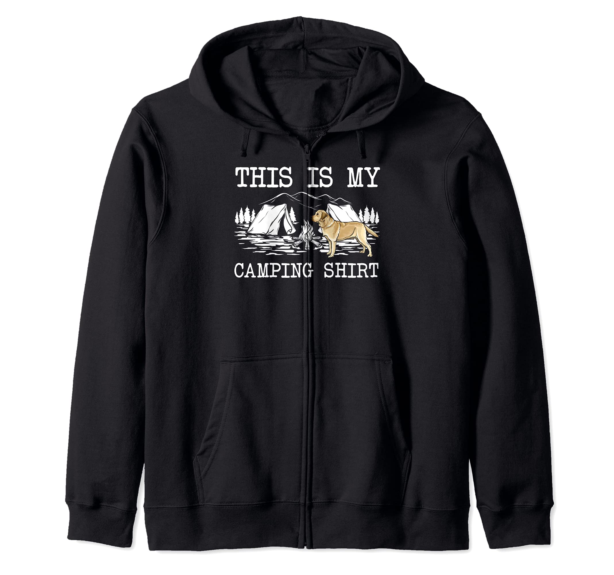 Campfire Yellow Labrador Retriever Dog This Is My Camping Zip Hoodie, Black