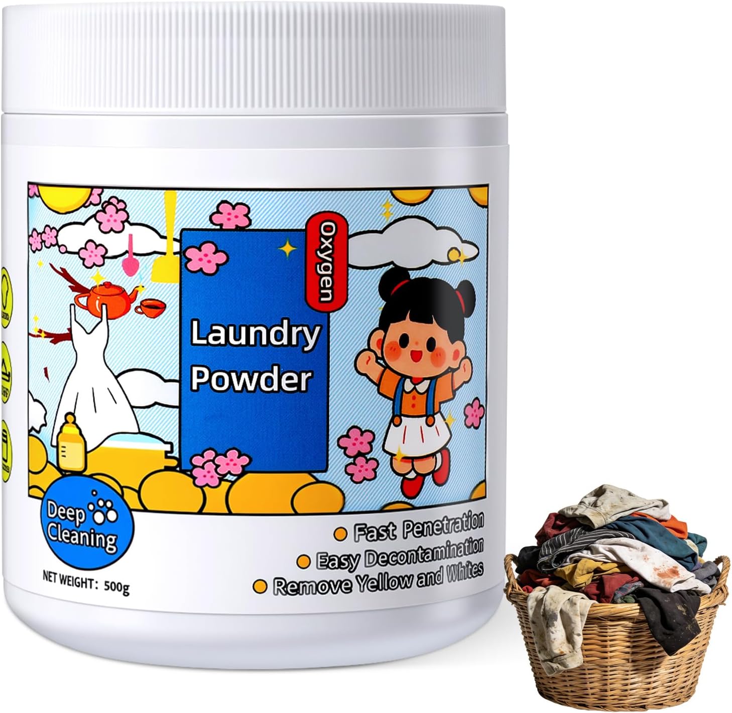 Hyper Concentrated Strong Stain Remover Powder for Clothes, 16.67 Fl Oz Oxygen Laundry Powder, Hyper Concentrated Laundry Detergent, Fabrics Removes Milk Sweat Oil Fruit Stains