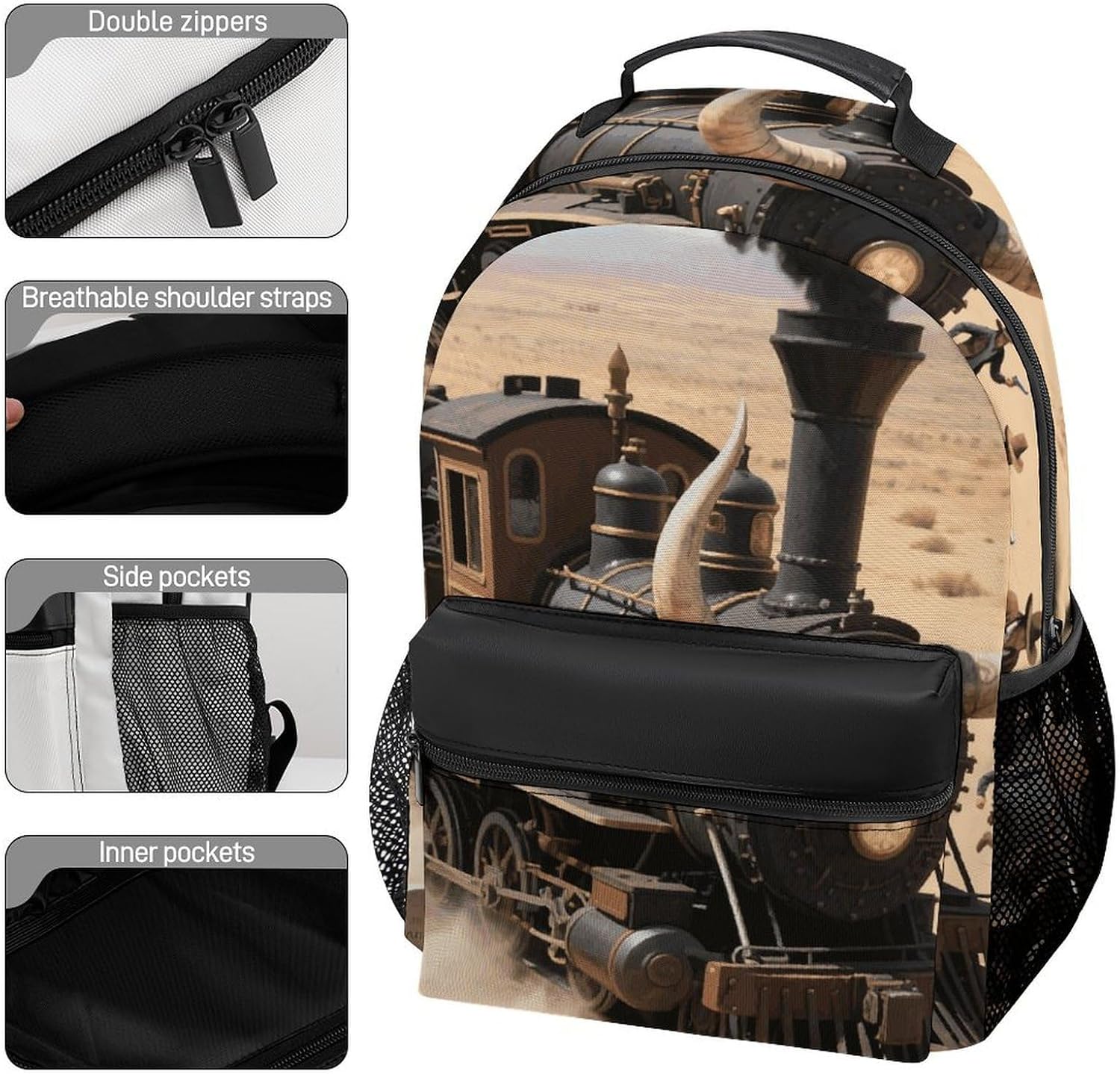 Steam Train in The Desert Durable Travel Backpack Business Backpacks image 3