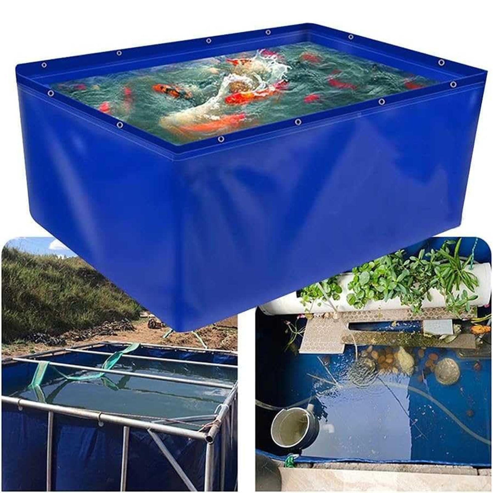 Acquario in Tela PVC con valvola di Scarico - Vasca di Allevamento temporanea per Pesci d'Acqua salata, Koi e Altri Piccoli Animali - Dimensioni della Vasca: 3x2x0,8 Metri
