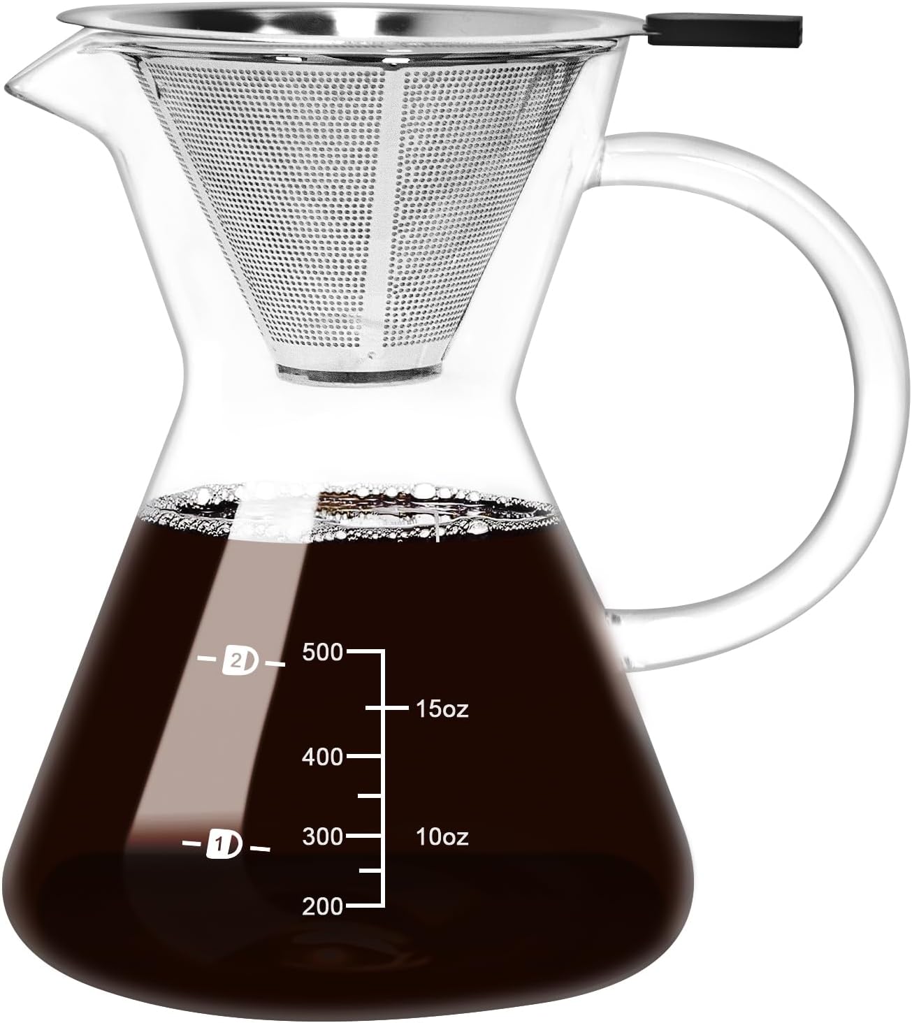500ML(16.9oz) Glass Pour Over Coffee Maker with Double Stainless Filte – 4 Cup(4oz) Thickened Heat-Resistant Paperless Pour Over Coffee Dripper Perfect Extraction for Home, Cafe, Office