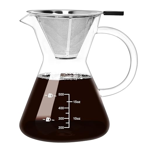 500ML(16.9oz) Glass Pour Over Coffee Maker with Double Stainless Filte