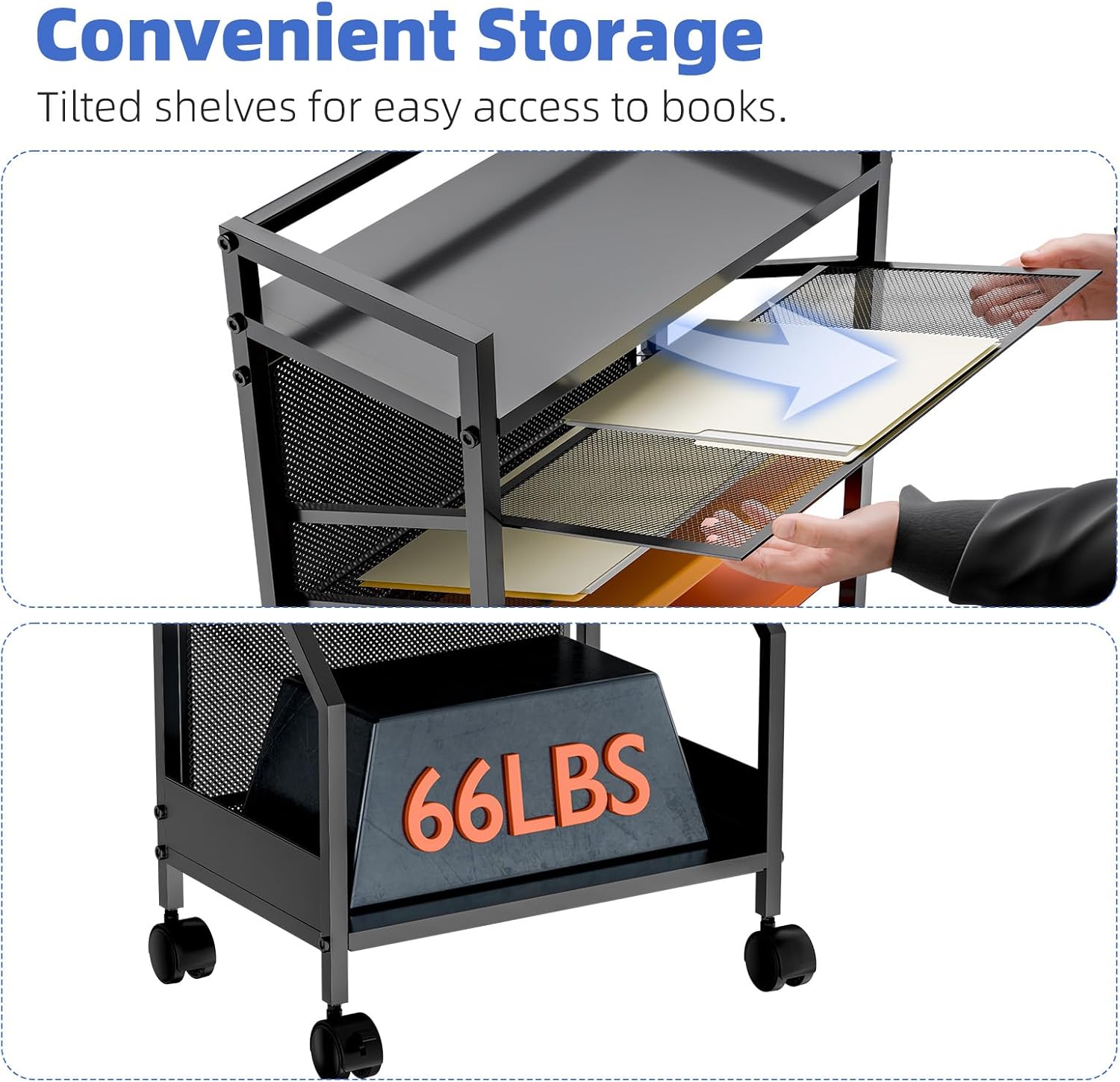 Simple Trending 10 Tier Rolling File Cart, Desk File Organizer with Wheels and Storage Drawers, Legal documents can be stored, Metal Mesh Paper Letter Storage Multi-Functional Clutter Cart, Black