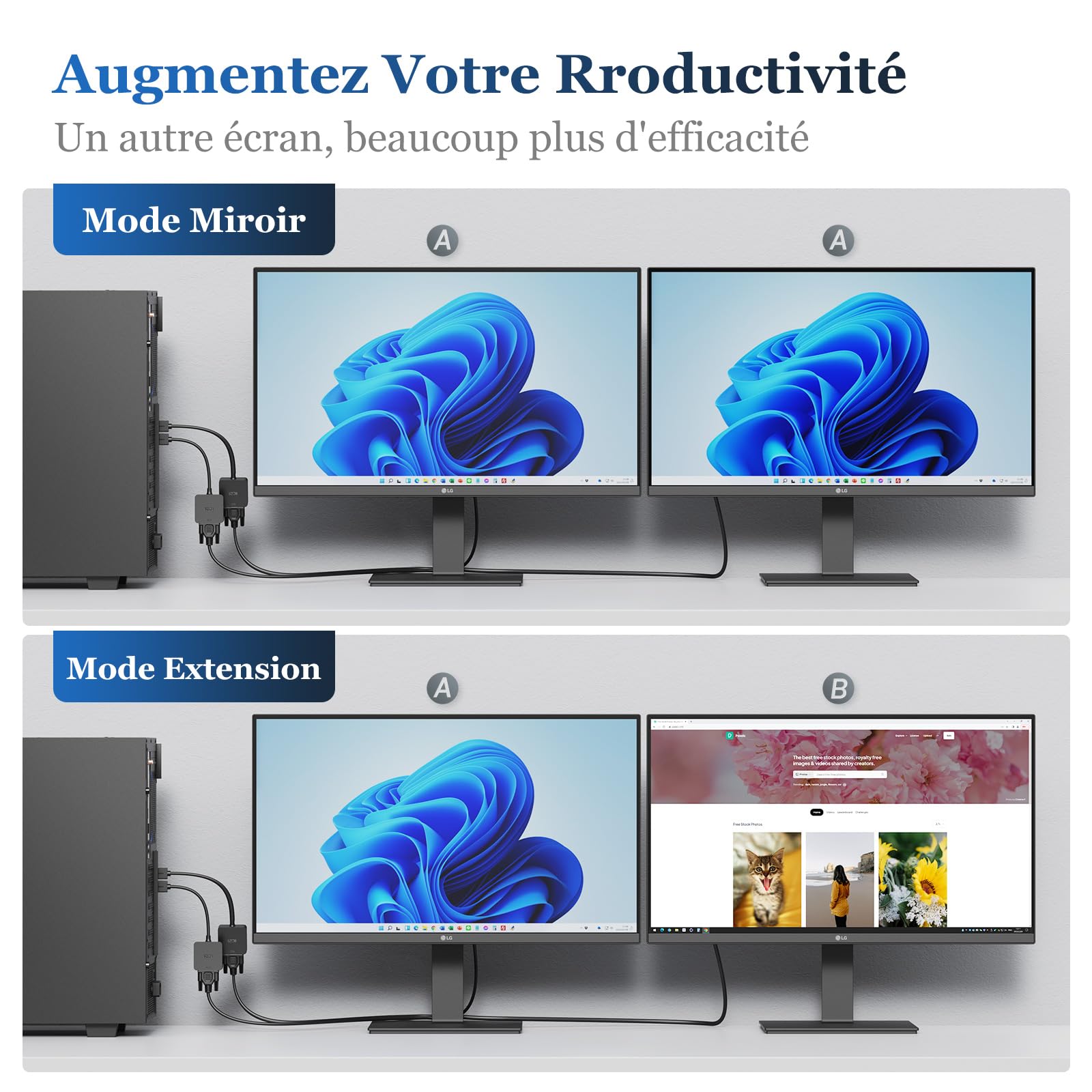 ICZI Lot de 2 Adaptateurs HDMI vers VGA 1080P, Convertisseur HDMI Mâle vers VGA Femelle Noir