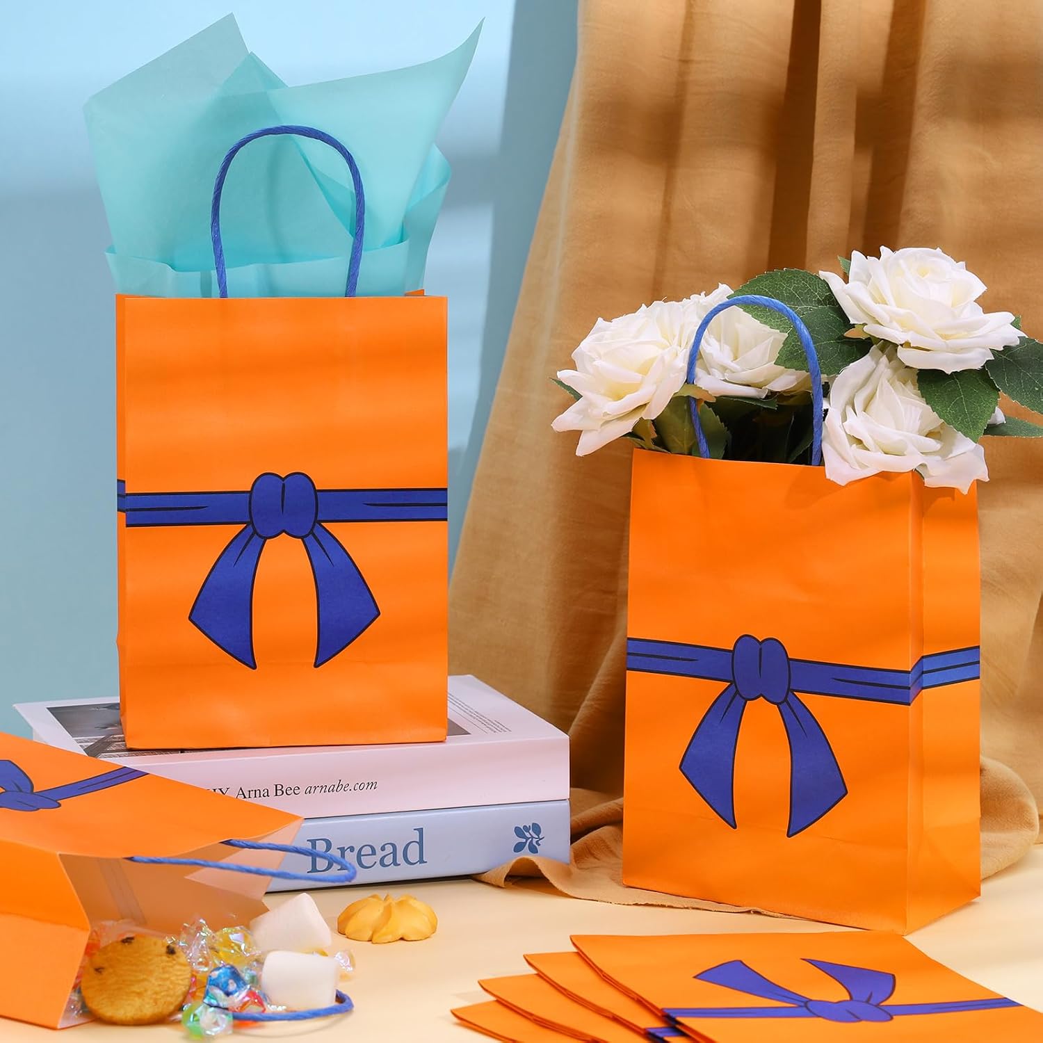 Whaline 24 Pcs Dragon Anime Theme Paper Bags with Handles Orange and Blue Birthday Party Favor Bag Candy Treat Goodie Bags for Dragon Cartoon Animation Birthday Party Supplies, 5.9 x 8.3 x 3.1 Inch - Image 3