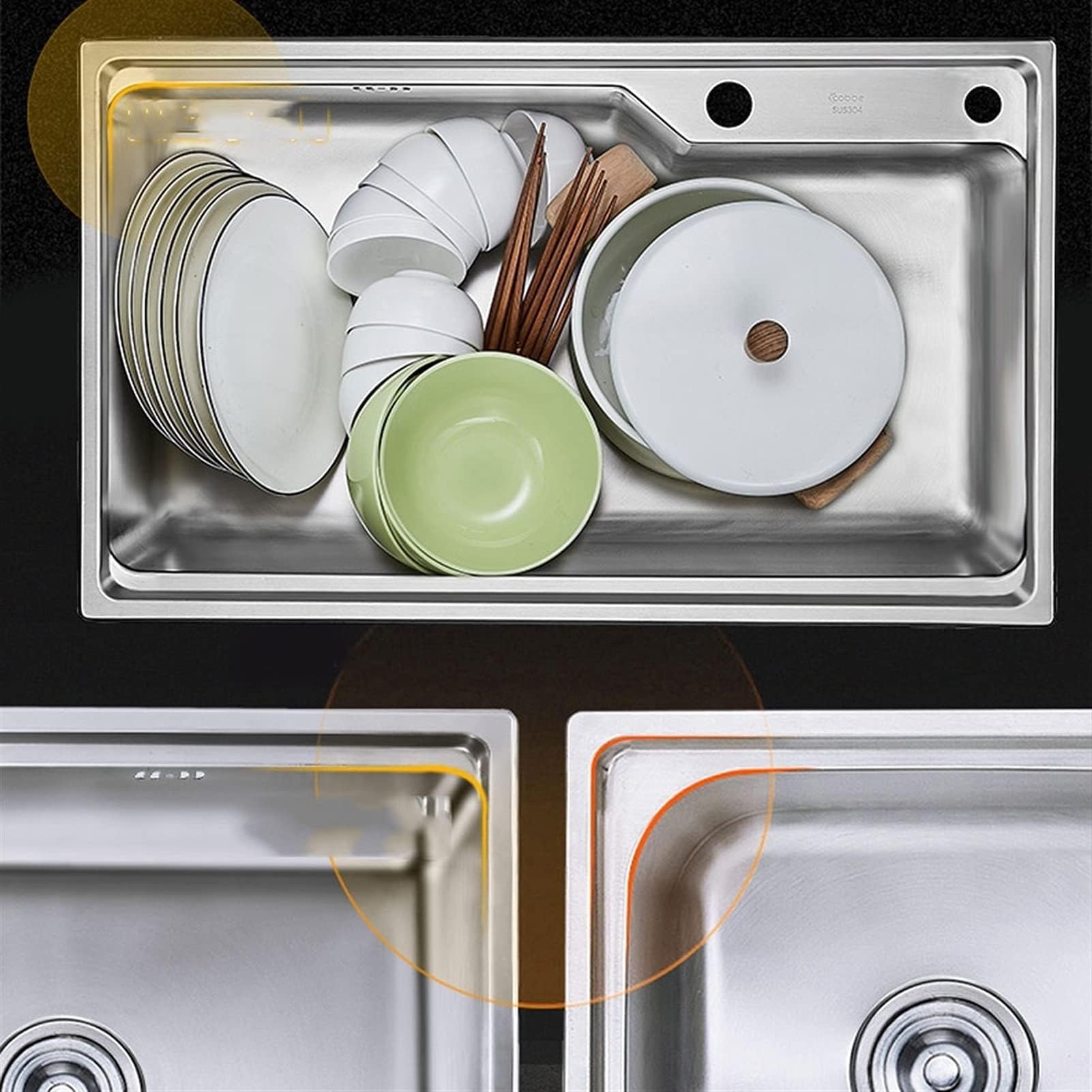 SDdPulse Fregadero de cocina de acero inoxidable 304 con canasta, lavabo de barra de gran capacidad con tubo de drenaje para el hogar y la oficina, plateado, 65 x 43 cm