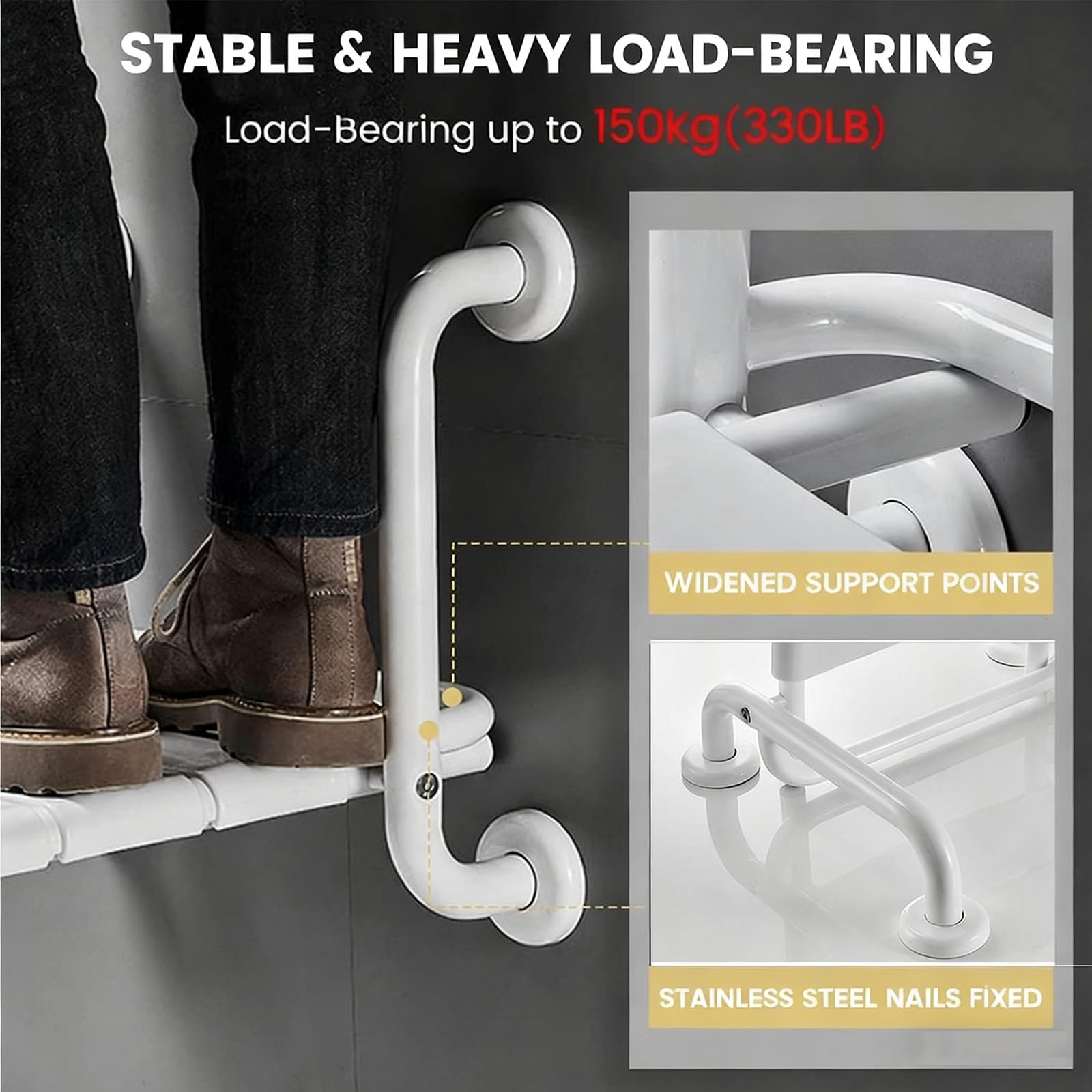Taburete de Ducha Montado en la Pared Asiento de Ducha Abatible con Reposabrazos e Patas de Apoyo Taburete Baño Sillas para Ducharse para Personas Mayores y Discapacitadas