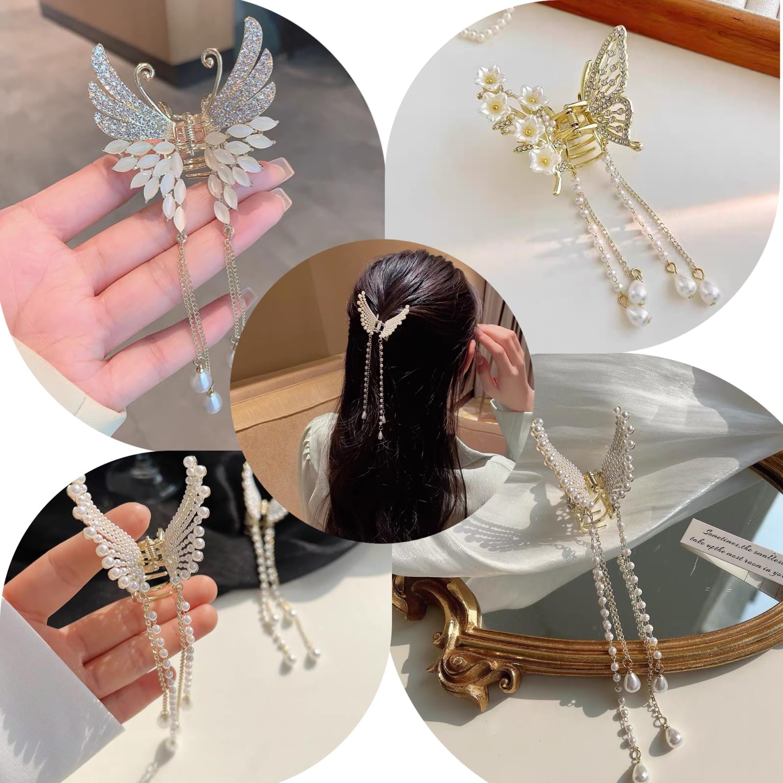 4 fermagli per capelli a forma di farfalla, color oro, in argento
