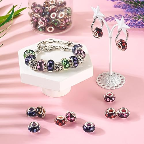 Vista 63 de Cheriswelry 100 cuentas europeas de agujero grande con diamantes de imitación de barril hechas a mano, arcilla polimérica, cuentas espaciadoras