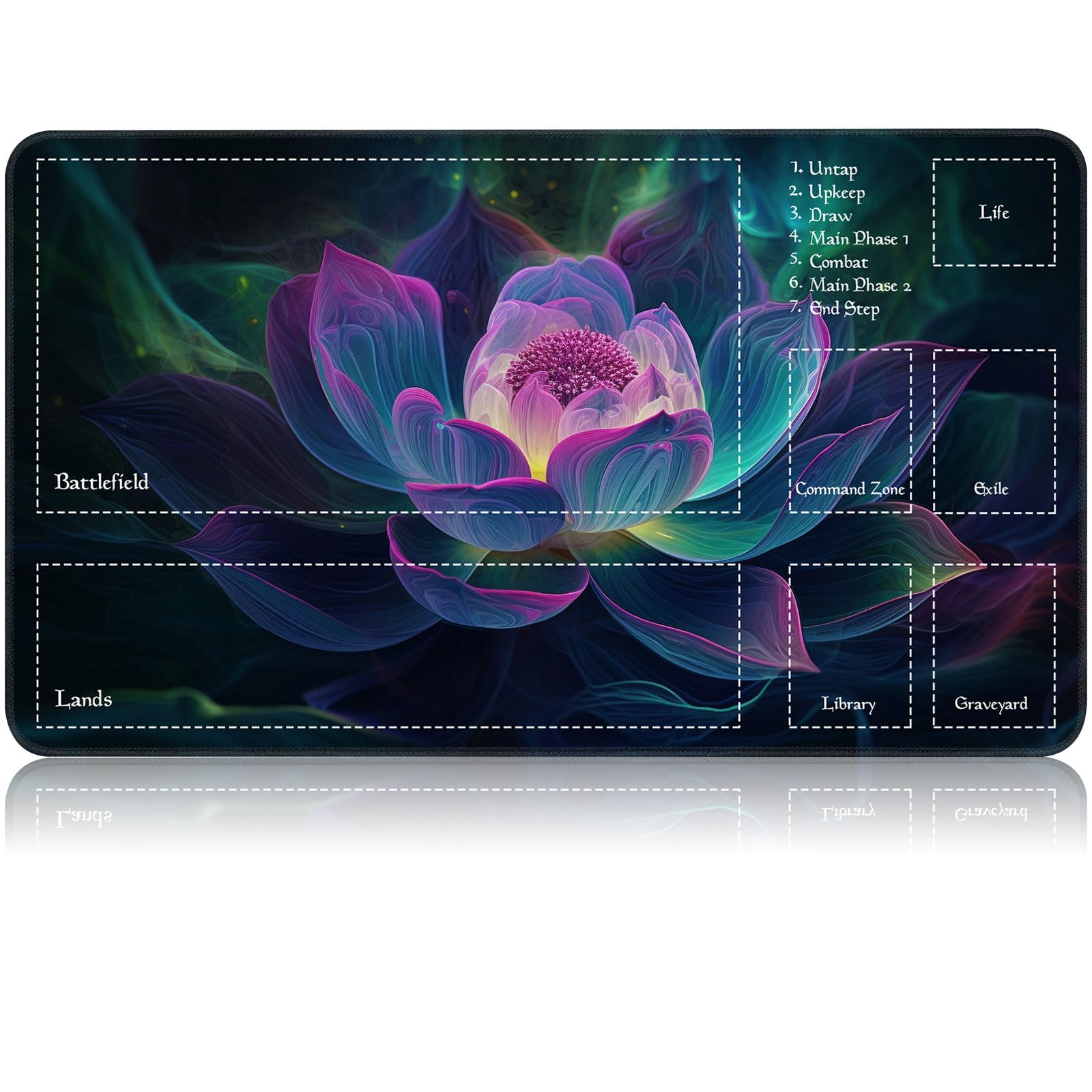 for MTG Game Playmat, for Magic TCG Rubber Play mat,Tabletop Card Playmats with Smooth Surface,Trading Card Inked Game Mat with Zones,Battle Game,Glowing Lotu