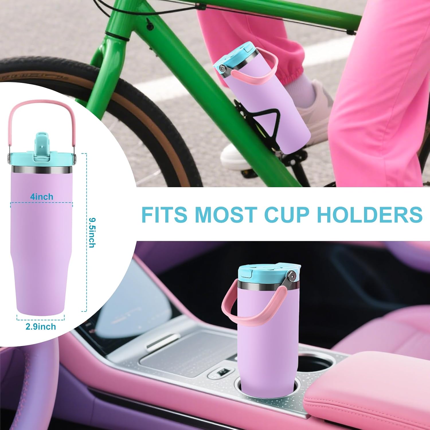 32 oz Tumbler with Handle and Flip Straw,Keep Cold or Hot,Fits in Cup Holder,Reusable Leak Proof Stainless Steel Vacuum Water Bottle,Suitable for Home Gym Trave, Easy to Carry(Black) - Image 7