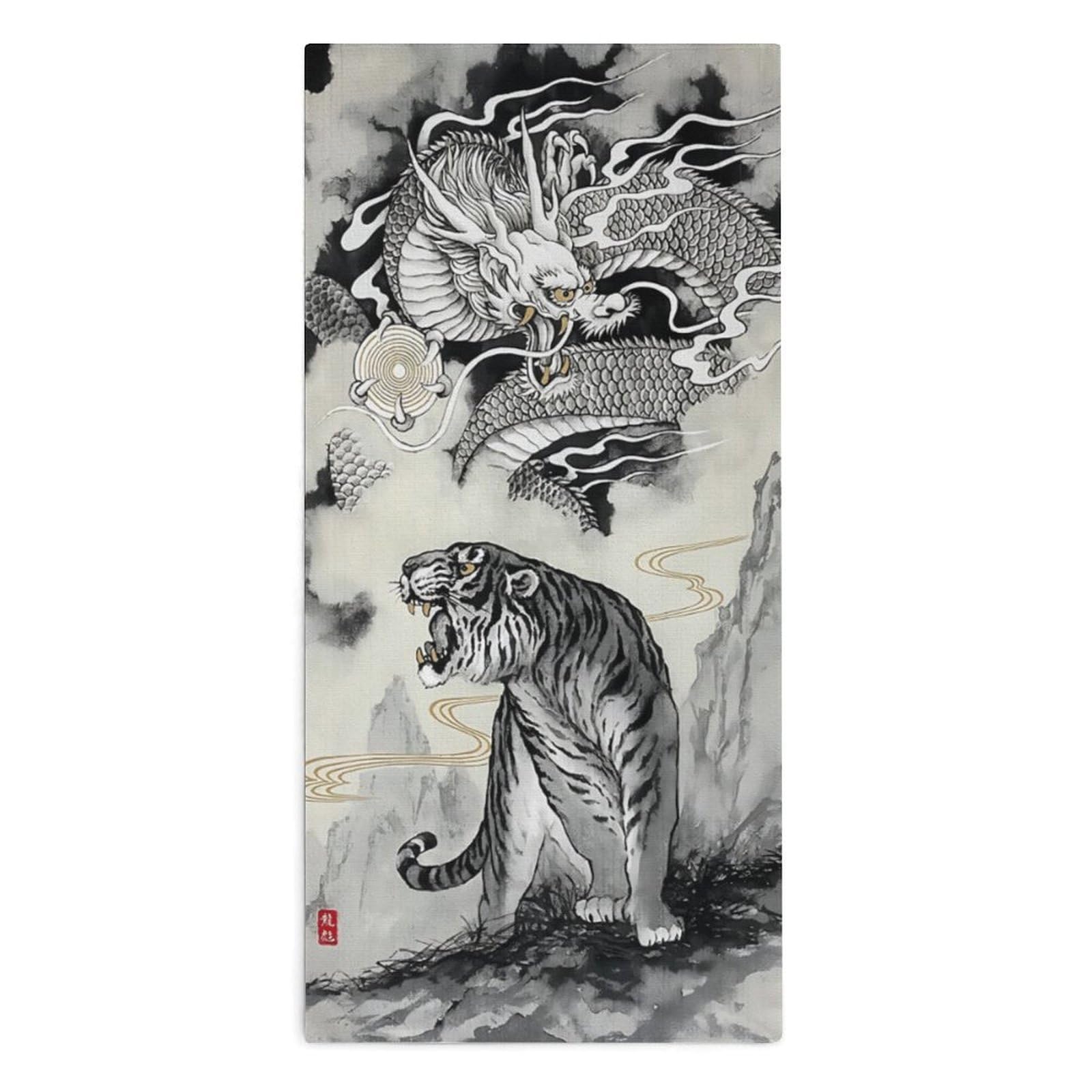 Amazon｜和風 絵画 水墨画 龍虎 ハンドタオル プリントタオル 軽量