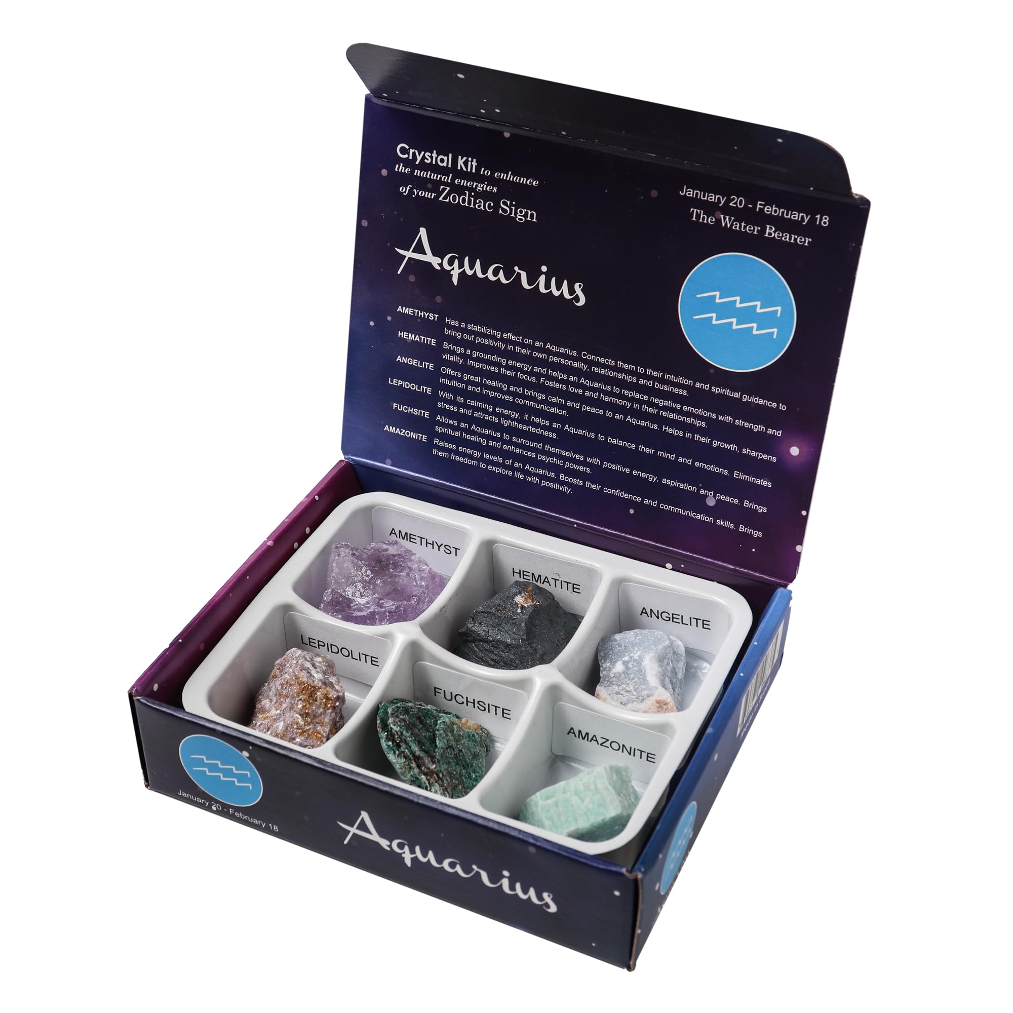 Crystal Hideaway Aquarius Zodiac Sign Natural Healing Crystals Set