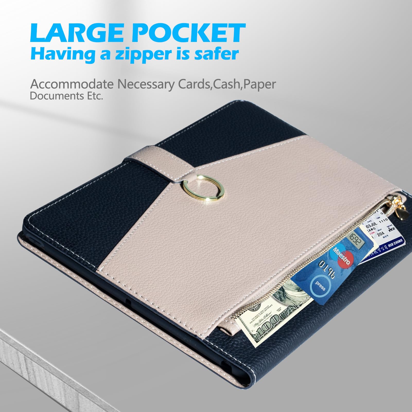 XFYKJIN Case for IPad 10.2 Inch,9th/8th/7th Generation(2021/2020/2019) Leather Cover Auto Sleep/Wake with Adjustable Stand, with Pocket,with Buckle,Anti Slip,Black with Grey