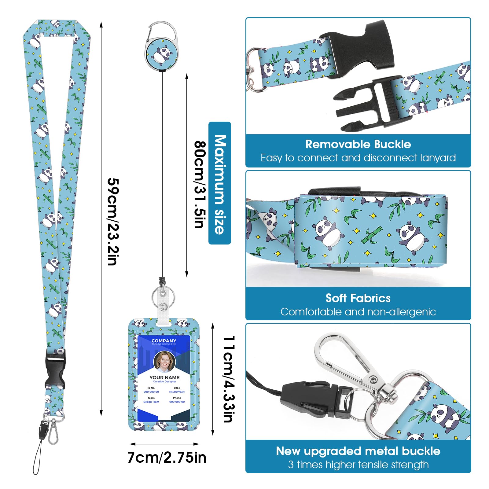 Porte Badge Panda Avec Cordon Rétractable - Étui Rigide à Couvercle Coulissant - Pour Carte D'identité, Badge, Pass Navigo - Idéal école, Bureau, événement