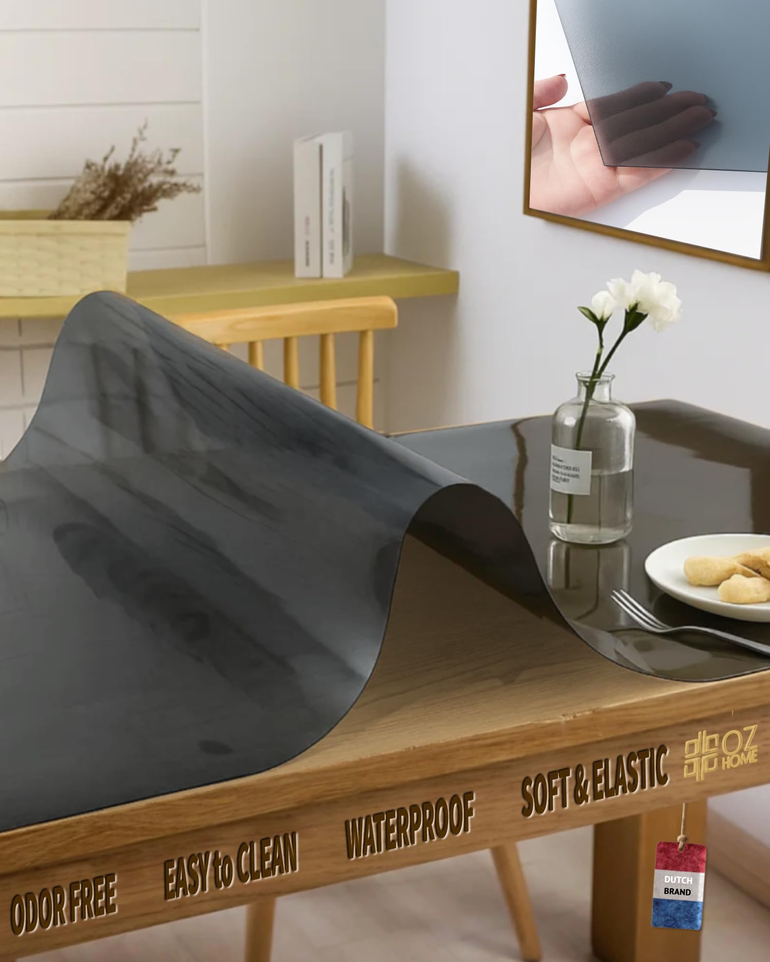 Copritavolo Trasparente PVC Nero Opaco 1,5mm—100x240cm, Tovaglia Plastificata Rettangolare Trasparente, Cerata Tavolo Impermeabile/Antimacchia, Tovaglia Da Esterno in PVC Per Uso Alimentare