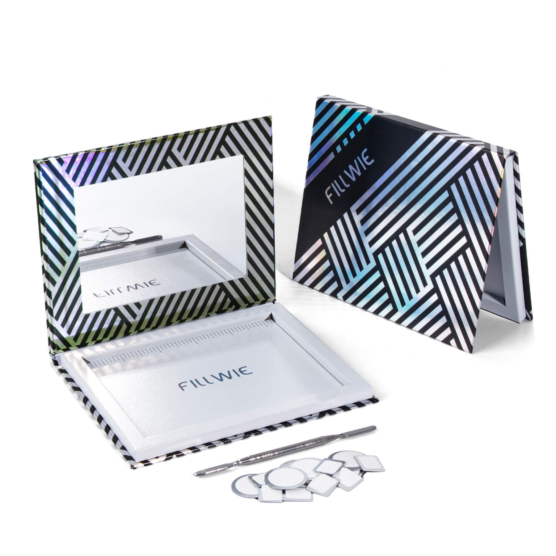 Fillwie Magnetic Makeup Palette with Mirror – Empty Refillable Case for Eyeshadow, Blush, Lipstick, DIY Custom Kit (Black Medium)