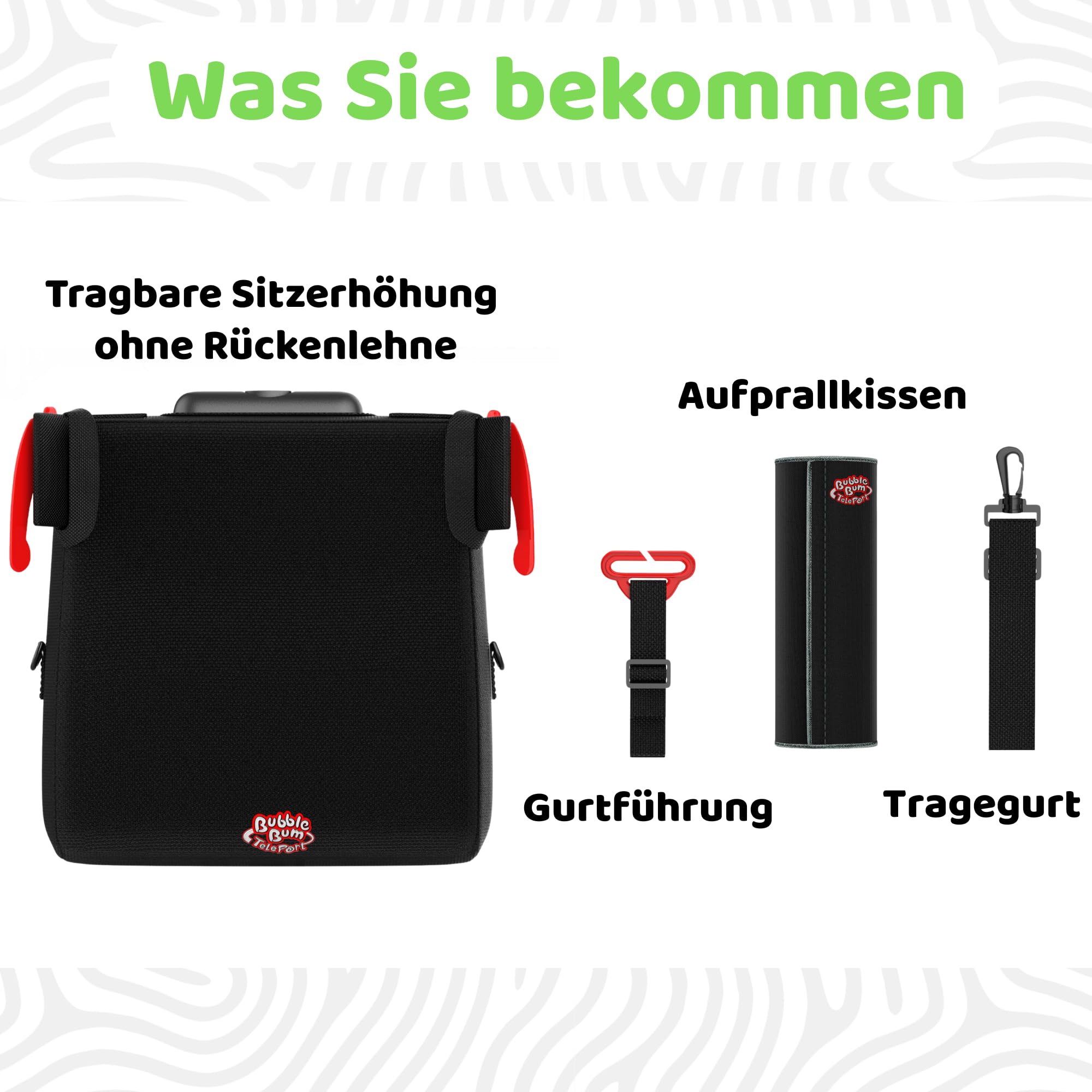 BubbleBum Teleport Reise Kindersitz i-Size R129 Sitzerhöhung für Kinder 125-150cm Faltbar Tragbar Schwarz