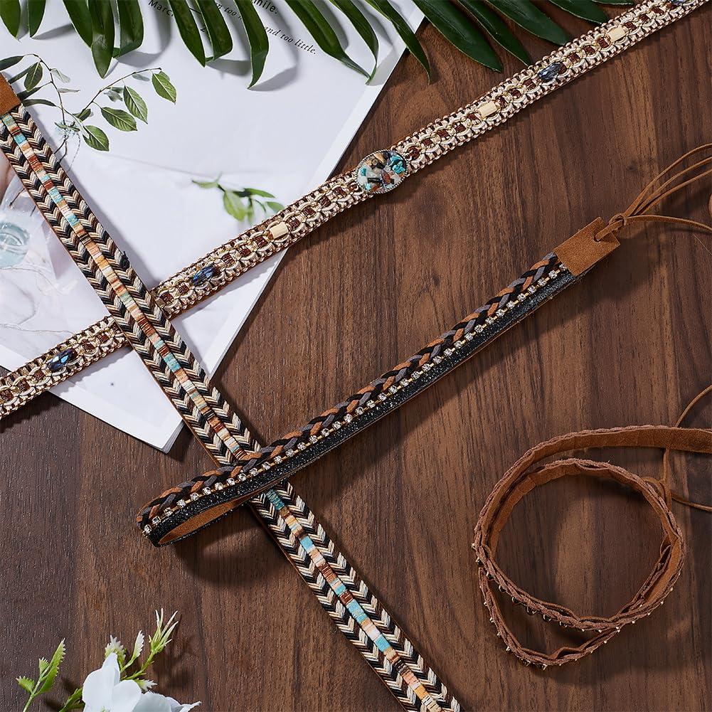 GORGECRAFT 4 Styles Western Cowboy Hat Band Ethnic Adjustable Belt for Western Hats Beads Turquoise Stone Gemstone Replacement Hat Belt for Ladies Mens Cowgirl Panama Rancher Hats