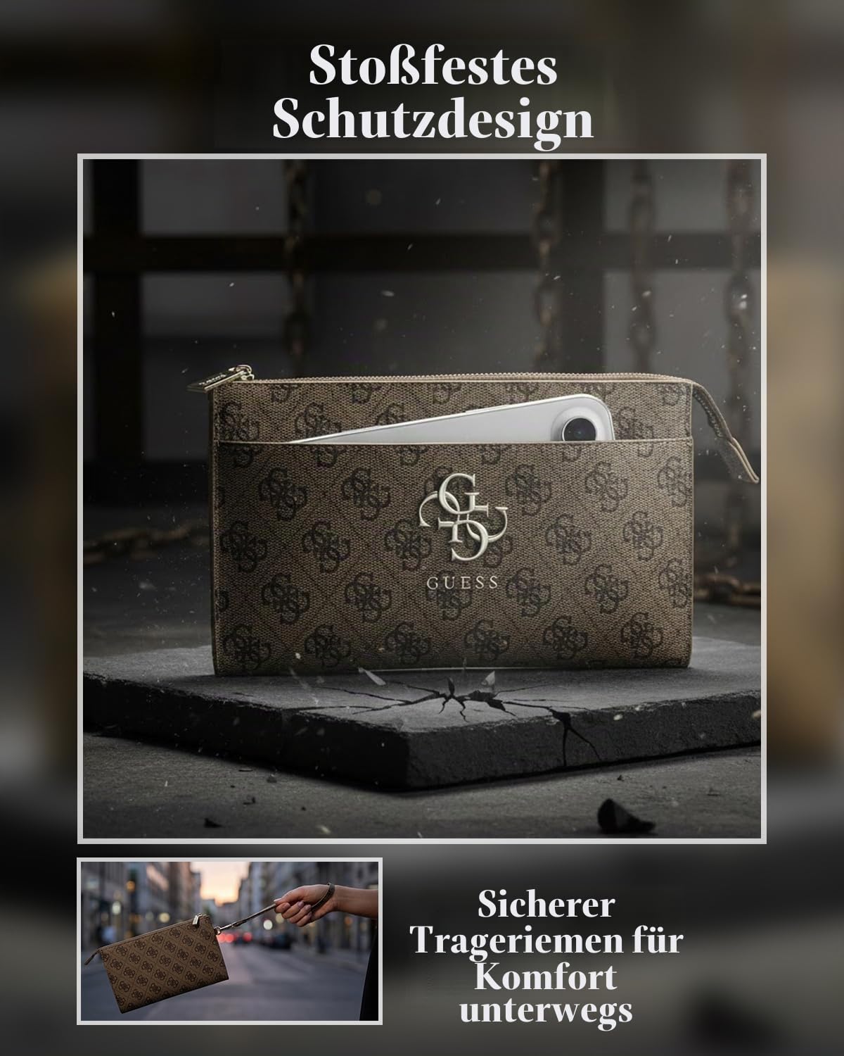 CG MOBILE Guess 4G Clutch-Handytasche mit großem Logo (Braun)