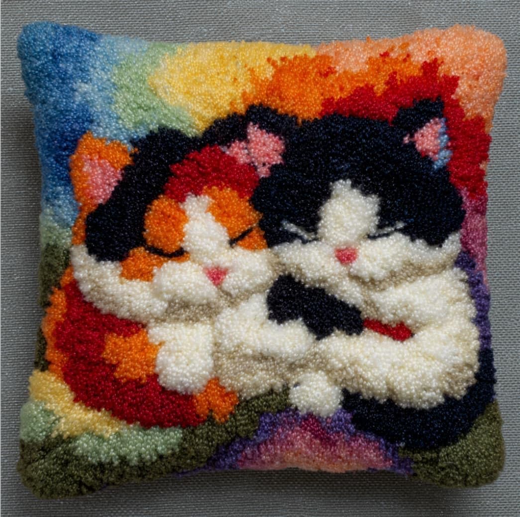 Taxpy DIY Latch Hook Pillow Kit Pre-Printed Hook and Latch Rug Kits Cat 17X17 Inch.Cross-Stitch Embroidery Cushion Cover for Home Sofa Decoration