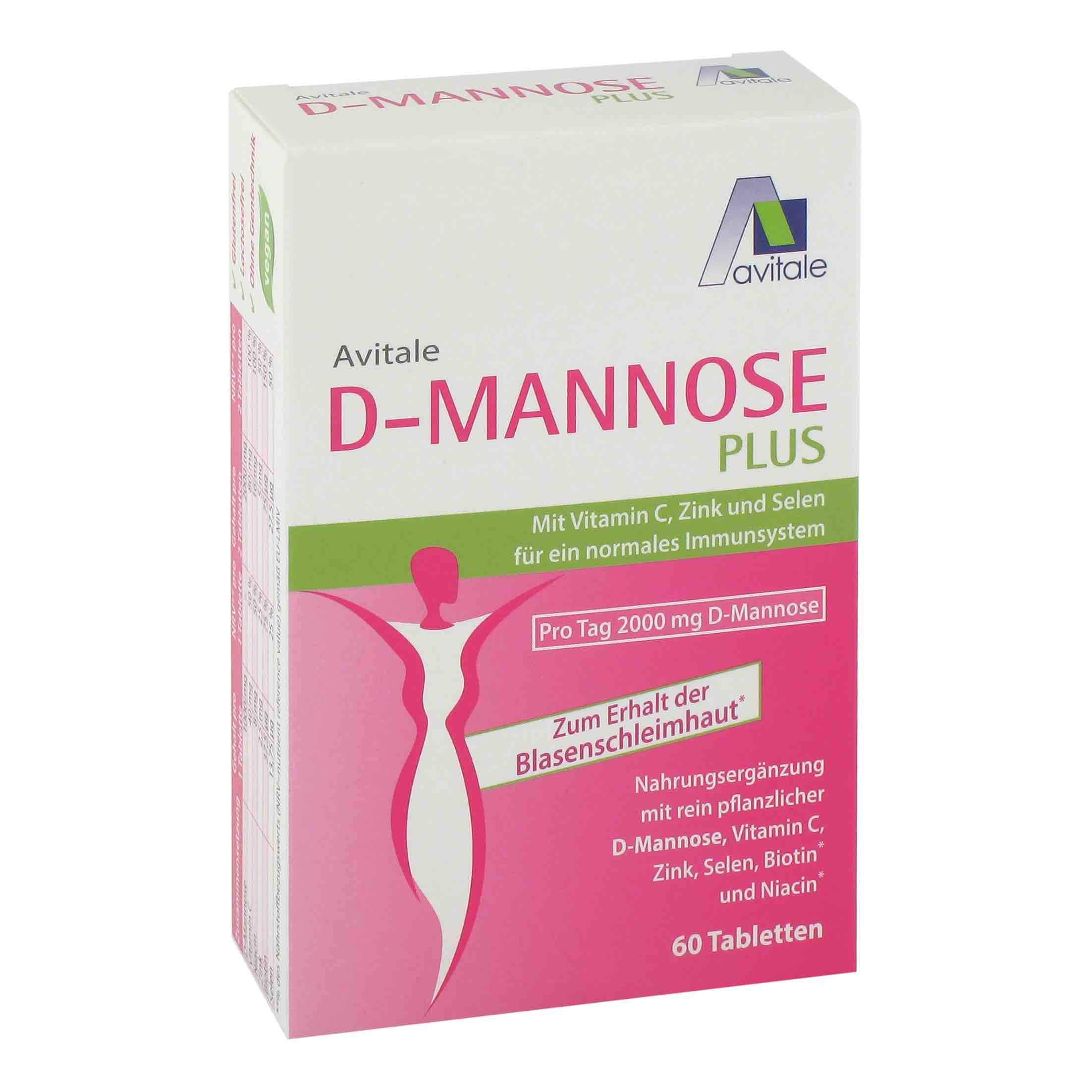 Avitale D-Mannose Plus 2000mg Tabletten mit Niacin und Biotin – 60 Stück