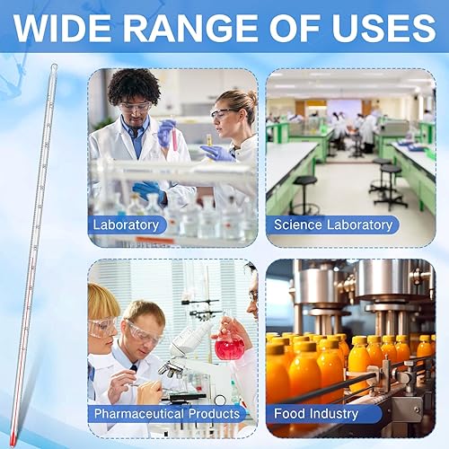Miniatura 5 de Termómetro de laboratorio de uso general de 12 pulgadas, líquido de vidrio de inmersión total de 0 a 230  líquido en vidrio para laboratorios,