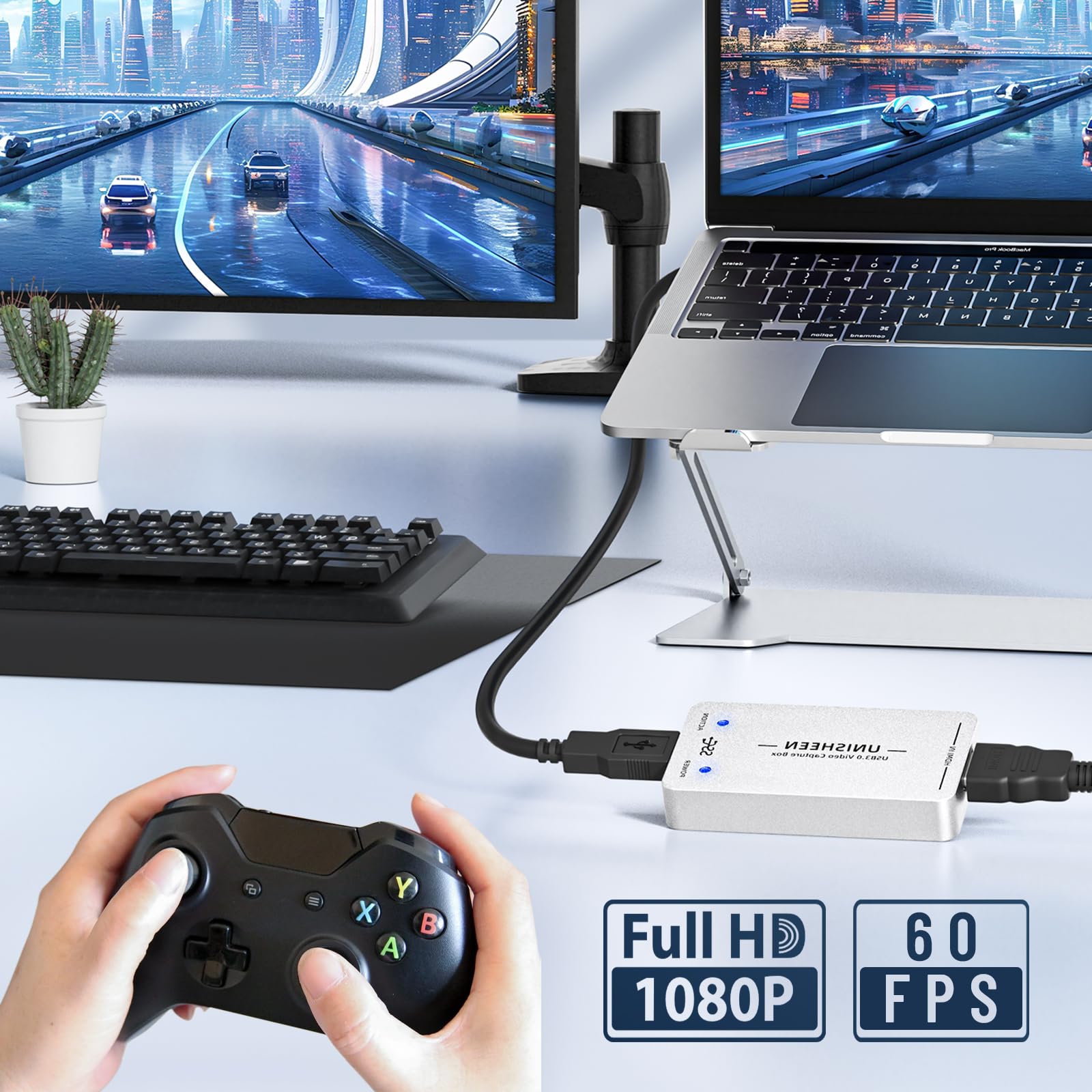 1080P60 HDMI Video Capture Card，USB 3.0 HDMI Video Capture Device, Full HD for Game Recording, Live Streaming Broadcasting
