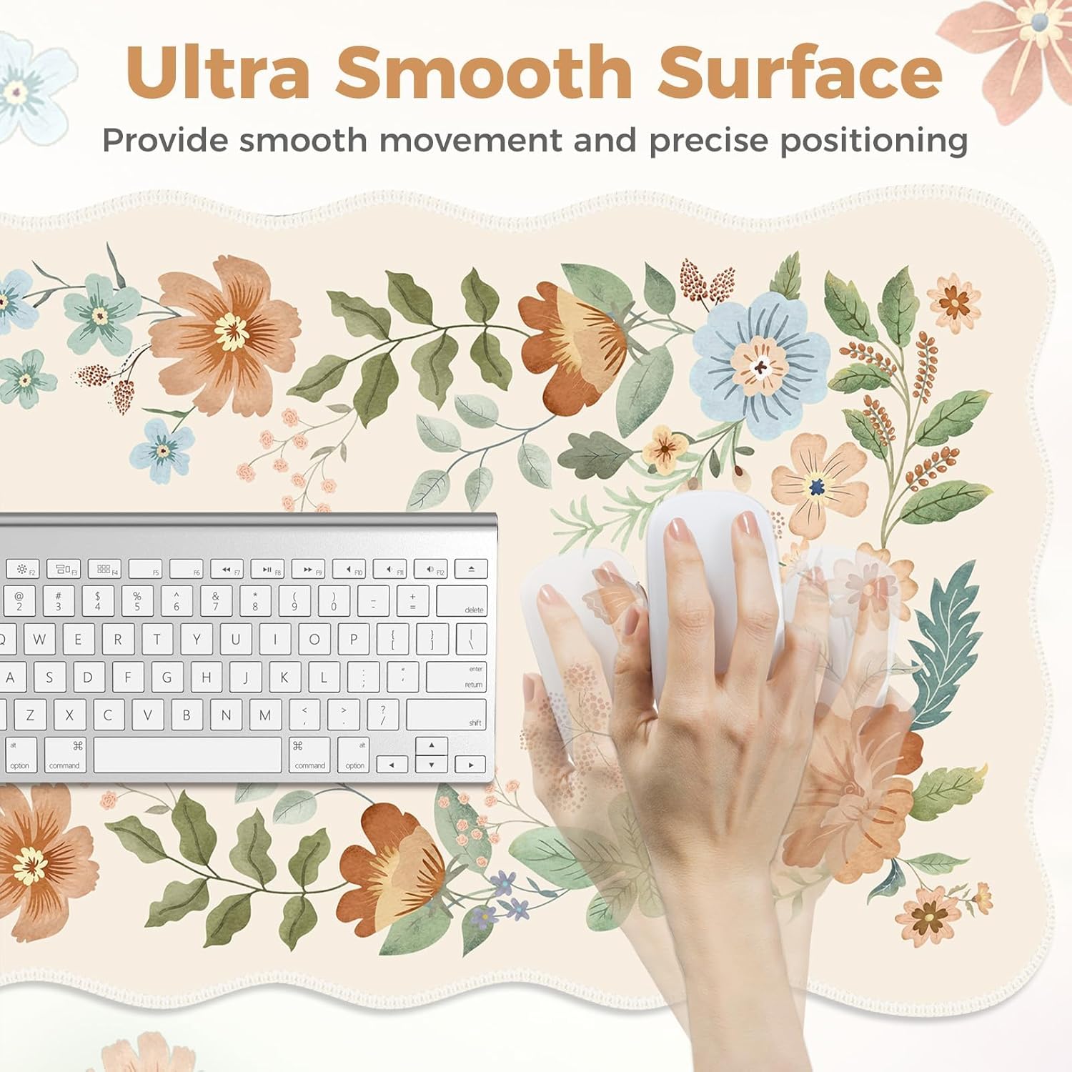Scalloped Office Desk Cover Mat+Keyboard Wrist Rest+Mouse Wrist Rest+Coaster Set,Scalloped Desktop mat for Teacher Desk Cover,Pastel Home Office Essentials