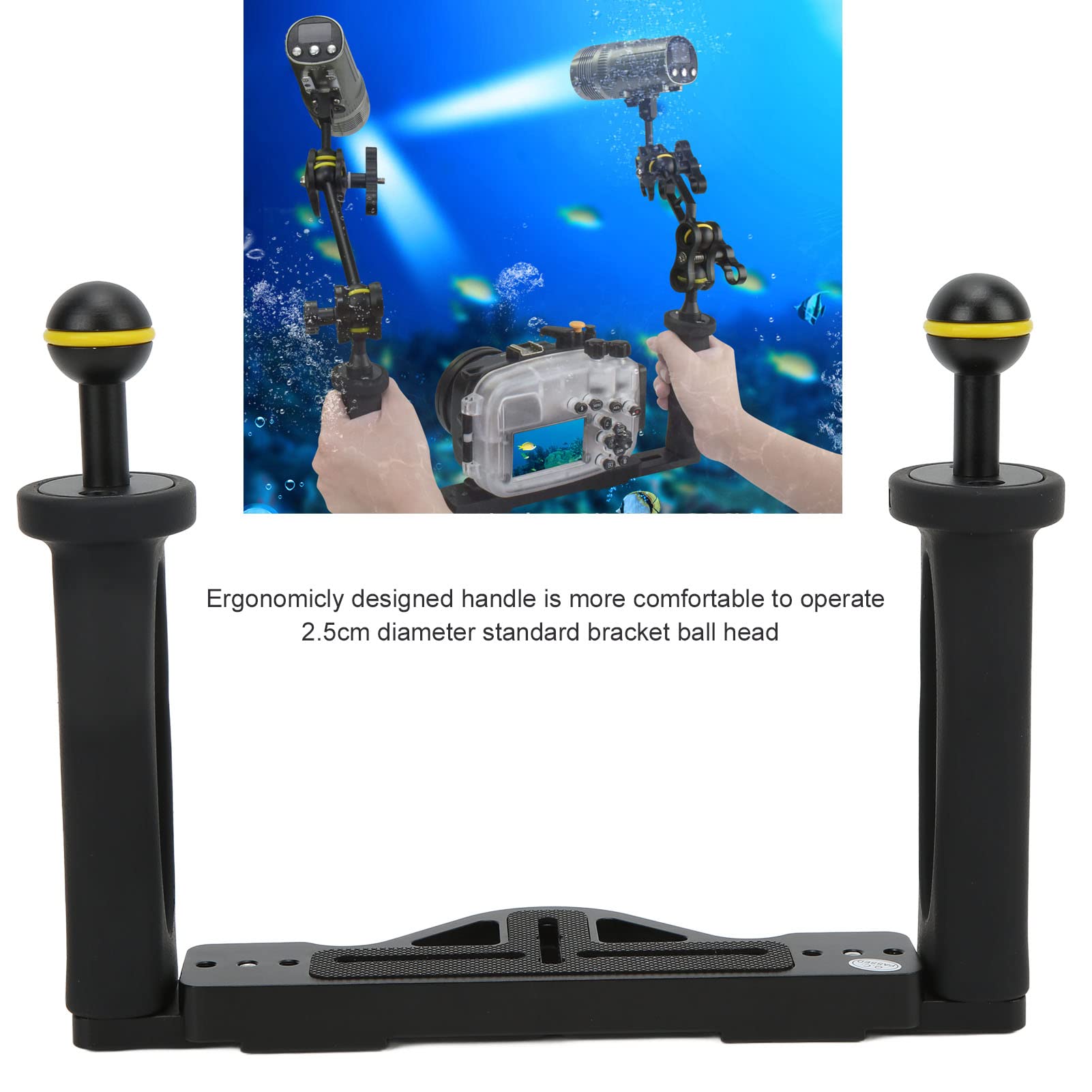 Bandeja para Cámara Subacuática TS 7 de Doble Asa, Estabilizador de Cámara de Acción de Buceo de Aluminio, Soporte de Luz Estabilizador de Cámara Impermeable para Tomas